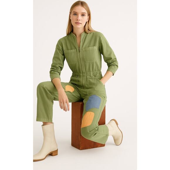 Free People Sandrine Rose Patchwork Boho Grunge Denim Jumpsuit S Festival NWT - Picture 1 of 6